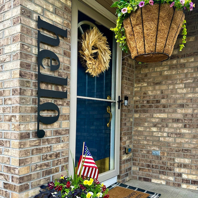Metal Hello Sign, Front Door Decor, Metal Wall Art, Front Porch Decor, Welcome Sign, Outdoor Wall Decor Housewarming Gift, Entryway Decor