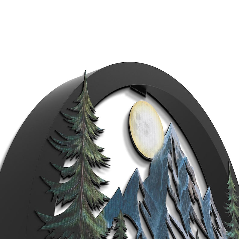 Pineglow Unique 3D Metal Mountain Wall Art, Landscape Wall Decor, Nature Mountain Decor, Lake and Tree Wall Art, Wall Hangings