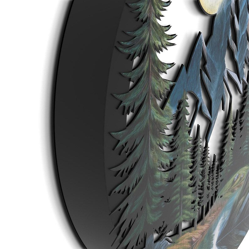 Pineglow Unique 3D Metal Mountain Wall Art, Landscape Wall Decor, Nature Mountain Decor, Lake and Tree Wall Art, Wall Hangings