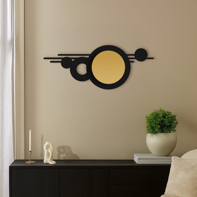 Lunaris Metal Wall Art (Hangable Horizontally or Vertically), Unique Geometric Metal Wall Decor, Modern Home Decor, Wall Hangings Black Gold