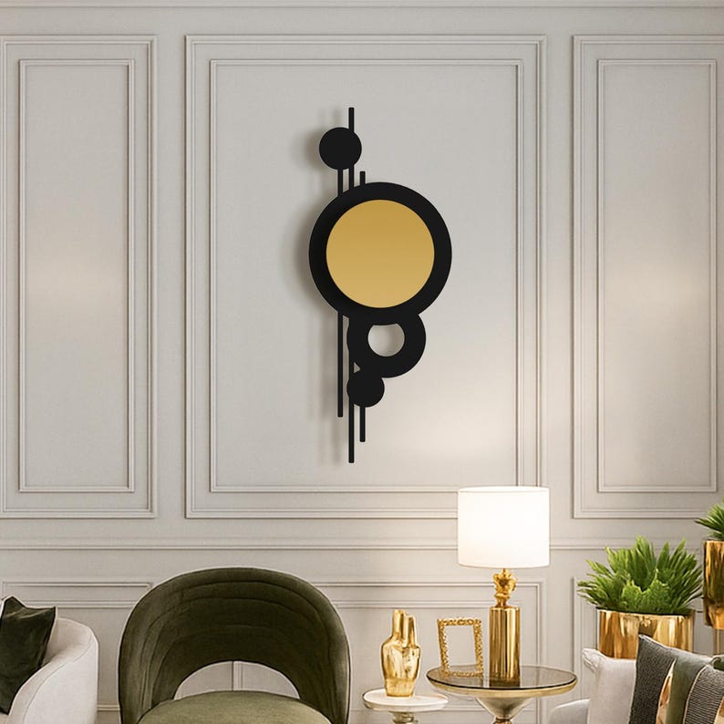 Lunaris Metal Wall Art (Hangable Horizontally or Vertically), Unique Geometric Metal Wall Decor, Modern Home Decor, Wall Hangings Black Gold