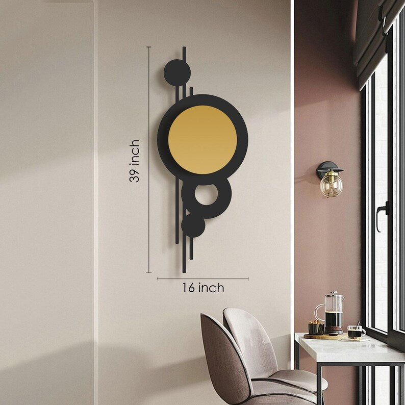 Lunaris Metal Wall Art (Hangable Horizontally or Vertically), Unique Geometric Metal Wall Decor, Modern Home Decor, Wall Hangings Black Gold