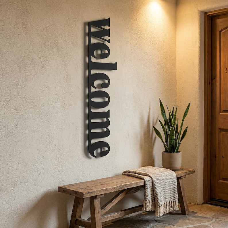 39" Metal Vertical Welcome Sign, Front Porch Decor, Front Door Decor, Welcome Wall Art, Entryway Decor, Modern Home Decor, Wall Hangings